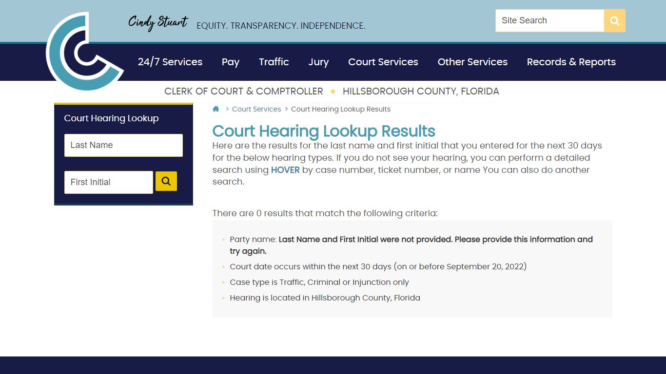 Court Hearing Lookup Results | Hillsborough County Clerk